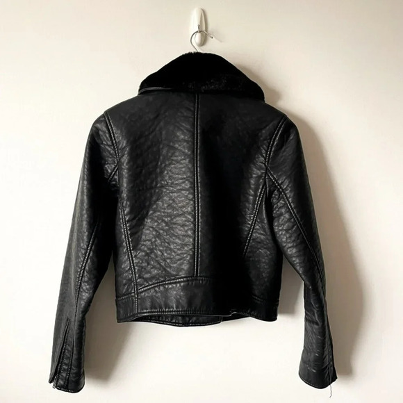 Abercrombie & Fitch Faux Grain Leather Sherpa Moto Jacket Black Size Medium - Picture 5 of 6